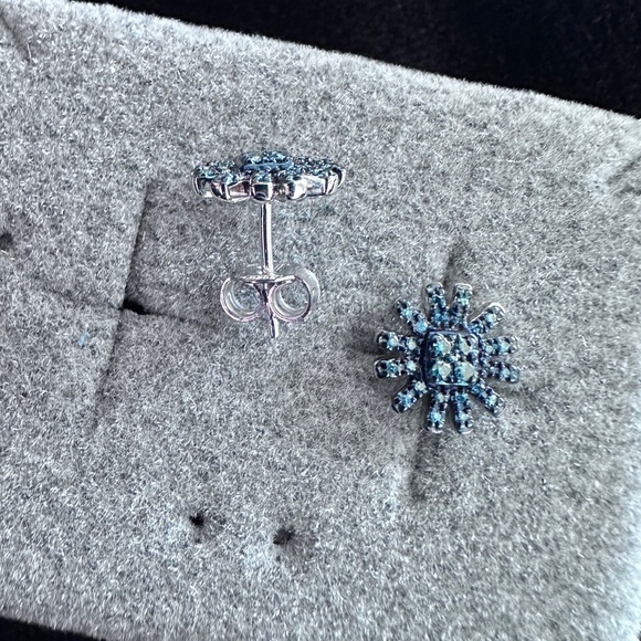 Sunburst Blue Diamond earrings by Colleen Lopez - Picture 4 of 7